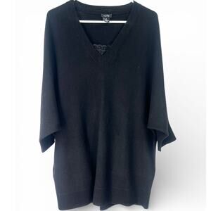 sofie | M | black 100% cashmere v-neck sweater knit oversized lace accent tunic